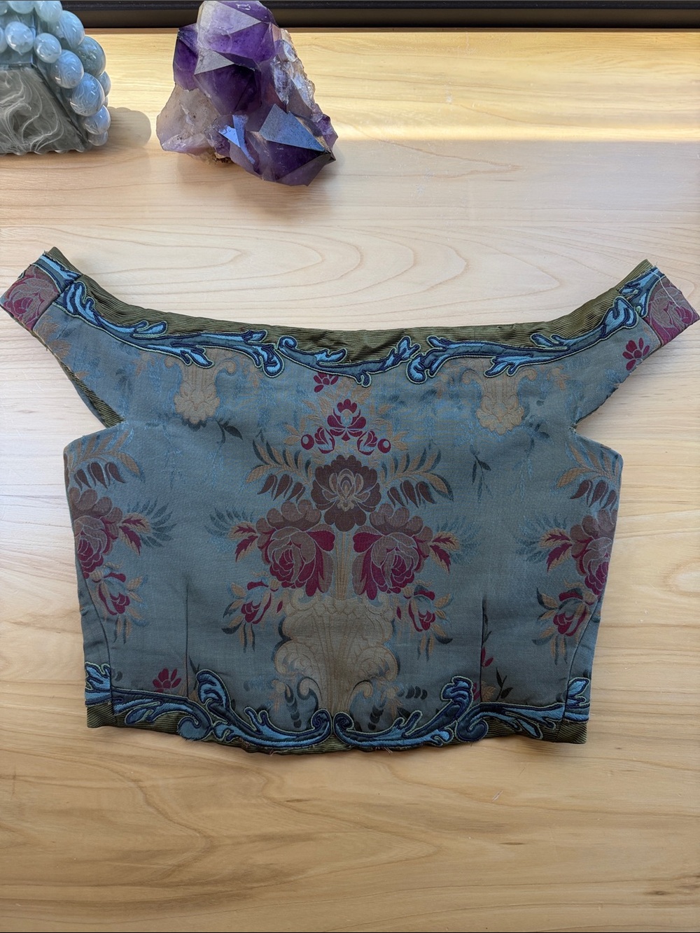 Romeo Gigli Runway Spring 1990 Olive Green Embroidered Brocade Bustier Top - Picture 10 of 11
